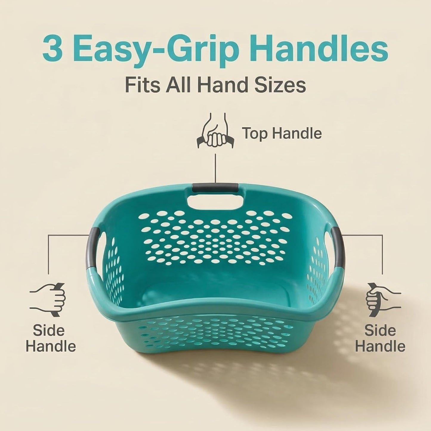 Skiennix 1.8 Bushel Hip Hugger Laundry Basket - Teal Flexible Plastic Hamper for Easy One-Hand Carry