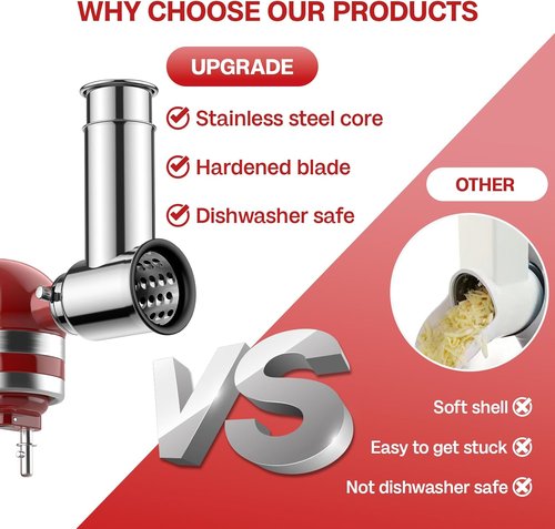 KitchenAid Stainless Steel Slicer Shredder Attachment - Versatile Cheese Grater & Salad Maker with 4 Blades