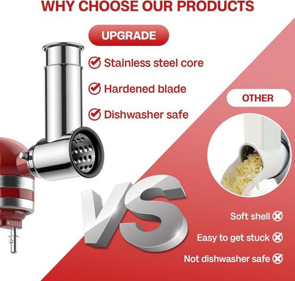 KitchenAid Stainless Steel Slicer Shredder Attachment - Versatile Cheese Grater & Salad Maker with 4 Blades