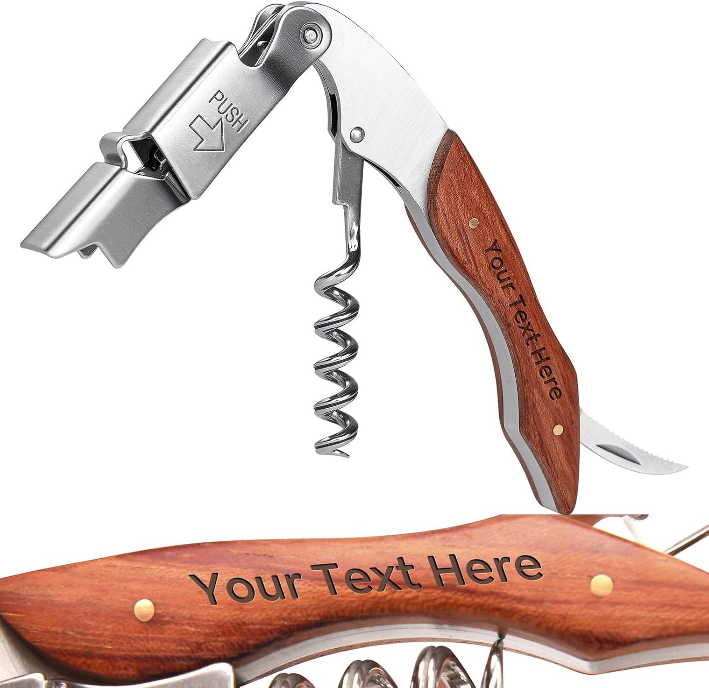 Wine Opener, Wine key, Corkscrew, Wine Bottle Opener w/Foil Cutter and Cap Remover for Servers, Bartenders, Waiters, Sommelier, Wine lover (Brown, Customize)