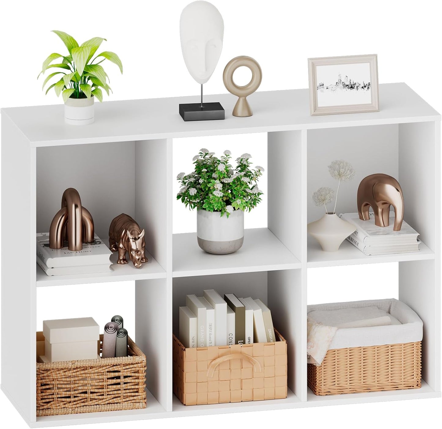 Sweetcrispy 6 Cube Storage Organizer - Versatile Open Cube Bookshelf with Removable Back Panels | 36" L x 11.6" W x 24" H, White