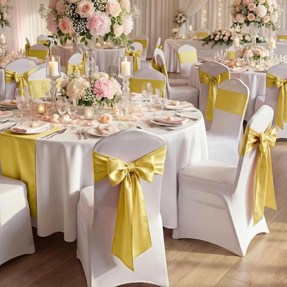 Skiennix Large Gold Satin Bow Decorations - 3 Pcs 2 FT Hanging Wall Decor for Weddings & Parties