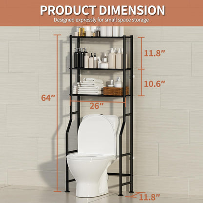 Skiennix 3-Tier Over The Toilet Storage - Freestanding Metal Bathroom Shelves | Space Saver in Black