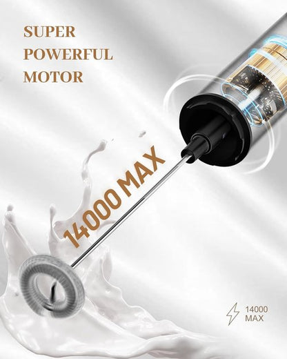 INFOOD Rechargeable Milk Frother - Handheld Coffee Mixer with 2 Detachable Stainless Whisks, Silver