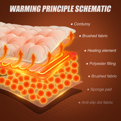 Suchtale Heated Seat Cushion USB Rechargeable Corduroy Heating Seat Cover with 3-Temperature Control & Timer Full Back Heating Pad Heated Chair Cushion with Fast-Heating for Office/Home Chair, White