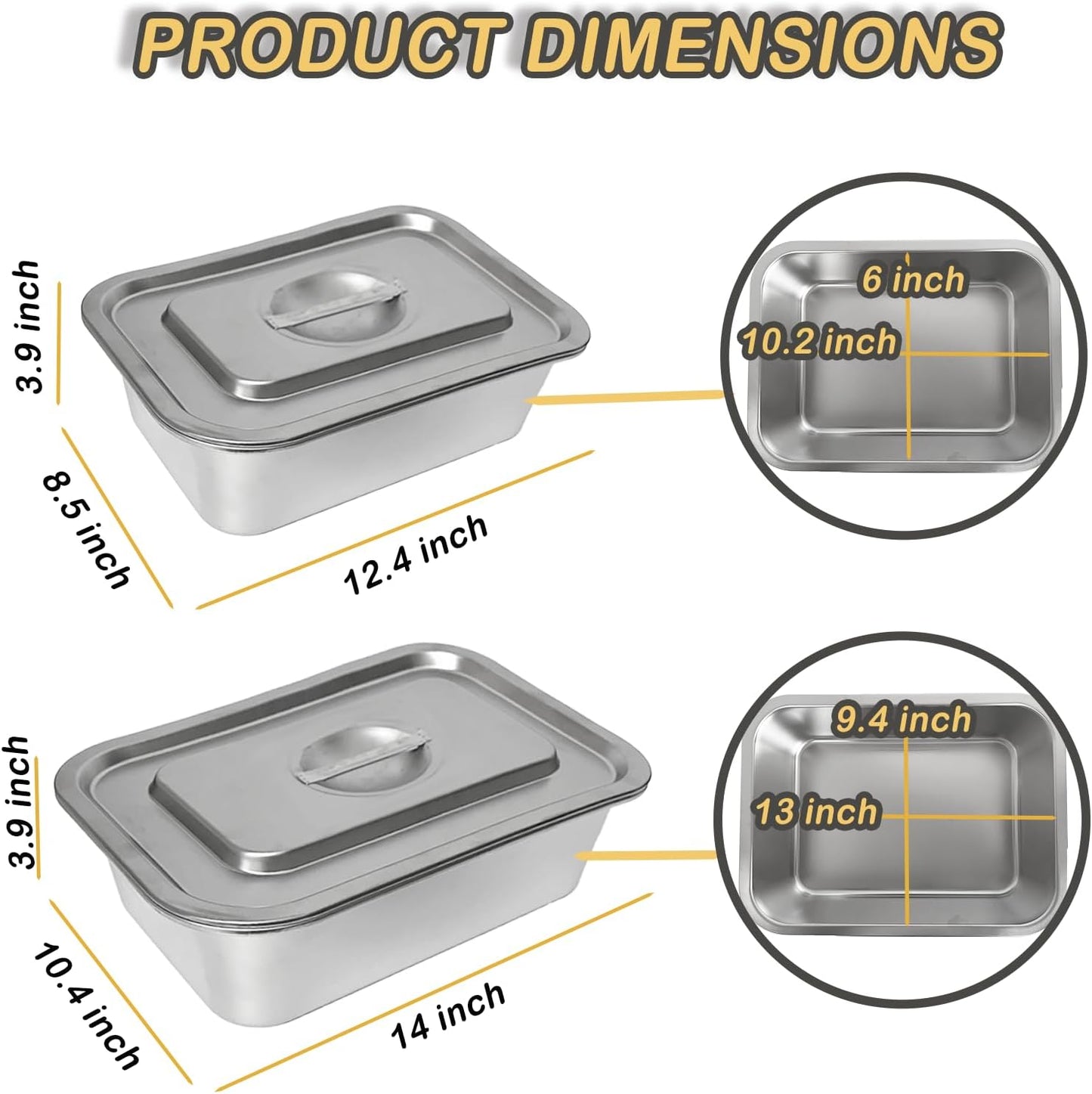Stainless Steel Baking Pan Set by [Brand Name] - 2-Piece Lasagna & Roasting Pans with Lids | 4-Inch Deep, 7.4 QT & 5.1 QT