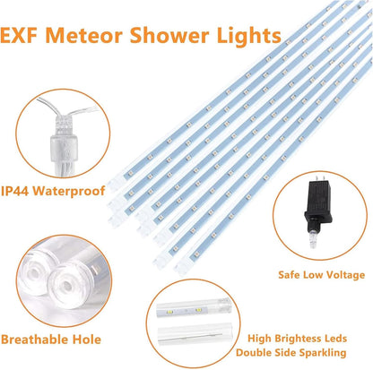Skiennix Meteor Shower Lights - 2 Pack Outdoor Christmas Decorations with Timer | 384 LEDs, 30cm Tubes