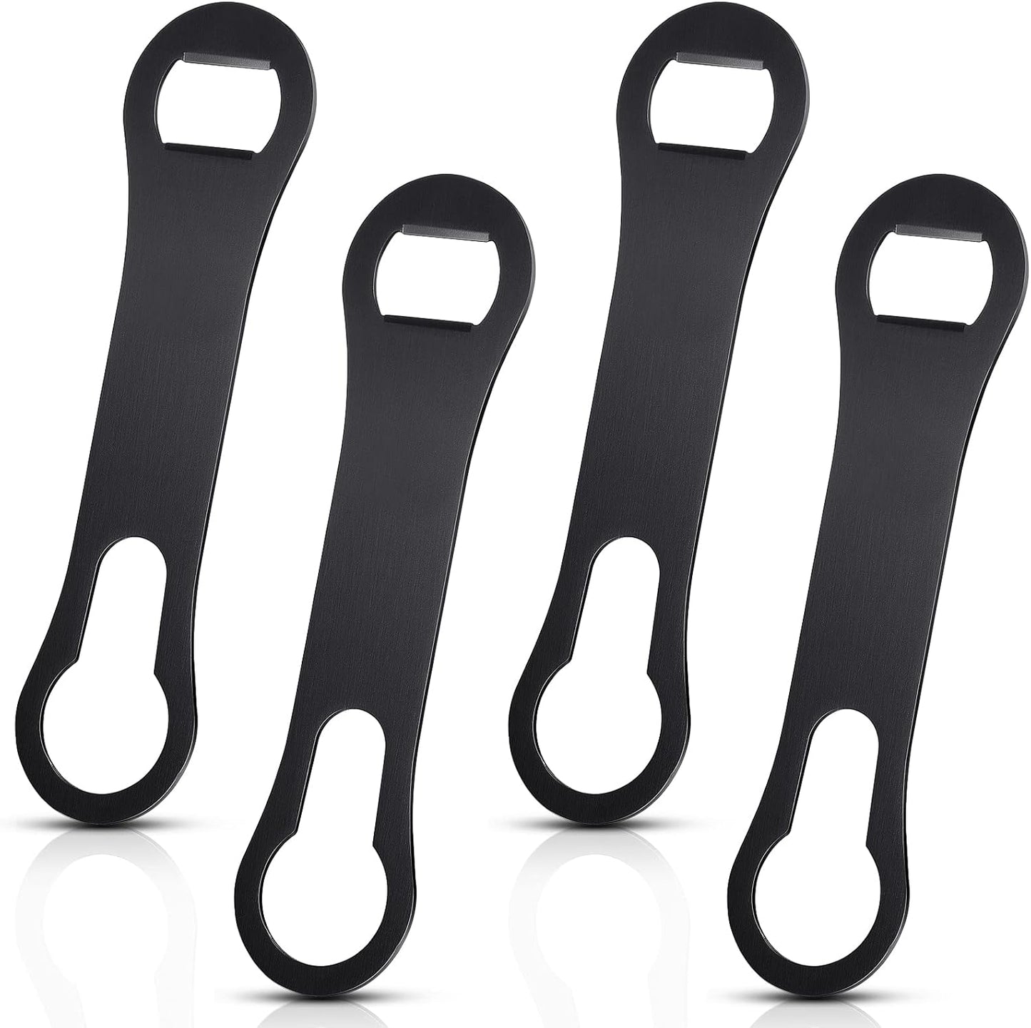 Remerry 4 Pcs Bottle Opener and Pour Spout Remover Flat Bar Key Stainless Steel Bar Speed Opener for Wine Bottle Double Ended Beer Bartenders Kitchen (Black)