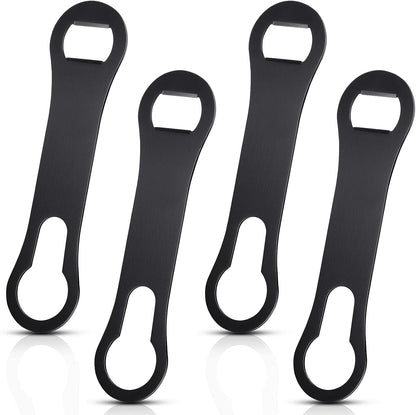 Remerry 4 Pcs Bottle Opener and Pour Spout Remover Flat Bar Key Stainless Steel Bar Speed Opener for Wine Bottle Double Ended Beer Bartenders Kitchen (Black)