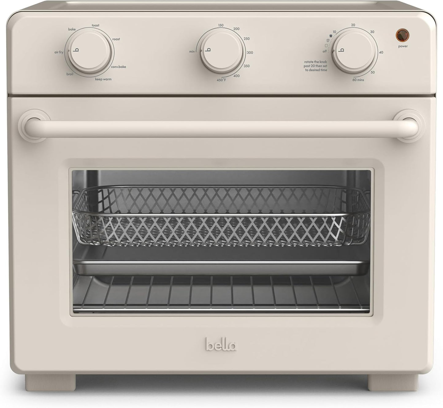 Bella Air Fry Toaster Oven - 7 Cooking Options, Dishwasher-Safe Trays, 60-Minute Timer, 1700W - Oatmilk