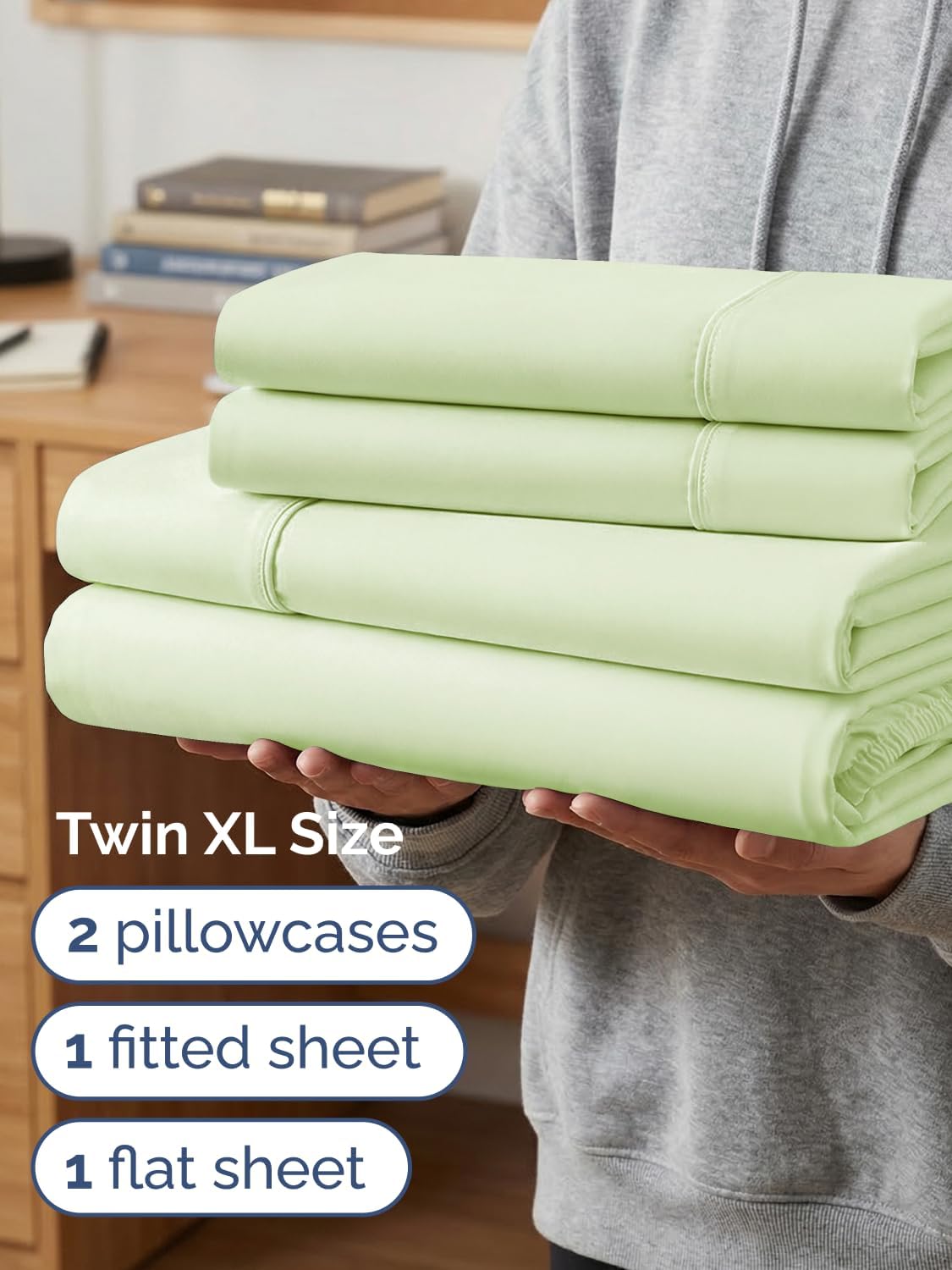Skiennix Extra Deep Twin XL Sheet Set | 4-Piece Breathable Cooling Bedding - Soft, Wrinkle-Free Light Sage