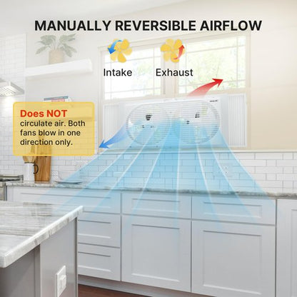 Shop-Air 9" Twin Window Fan with Manually Reversible Airflow – 2-Speed Settings, High Airflow 300 CFM, Quiet Cooling, Adjustable Accordion Expanders, Ideal for Home & Office