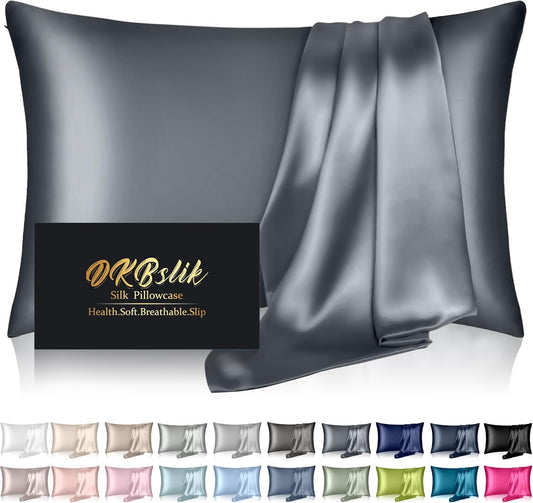 Mulberry Silk Pillowcases - Standard Size | Luxurious Silk for Hair & Skin, Space Grey with Zipper