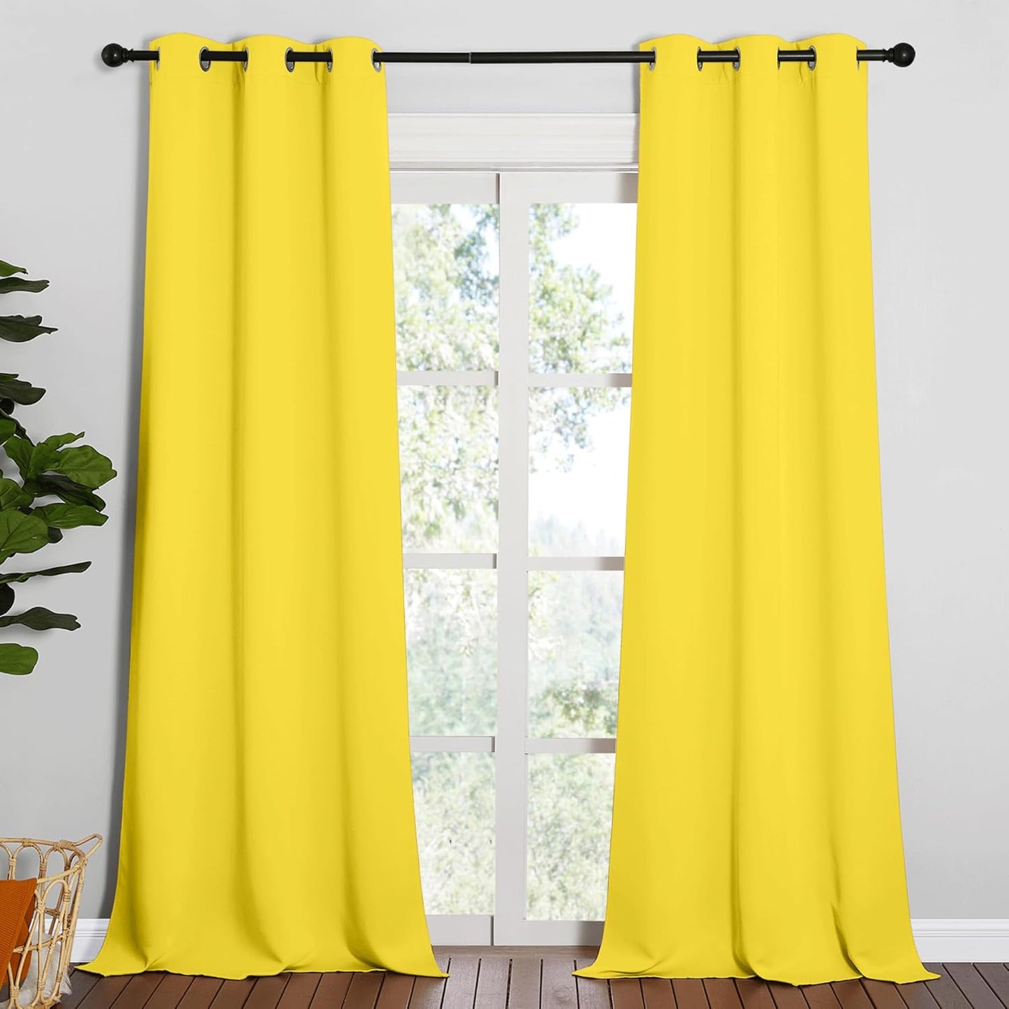 NICETOWN Patio Glass Door Curtains - Bright Yellow Privacy Panel Drapes | 42" x 95" (1 Pair)