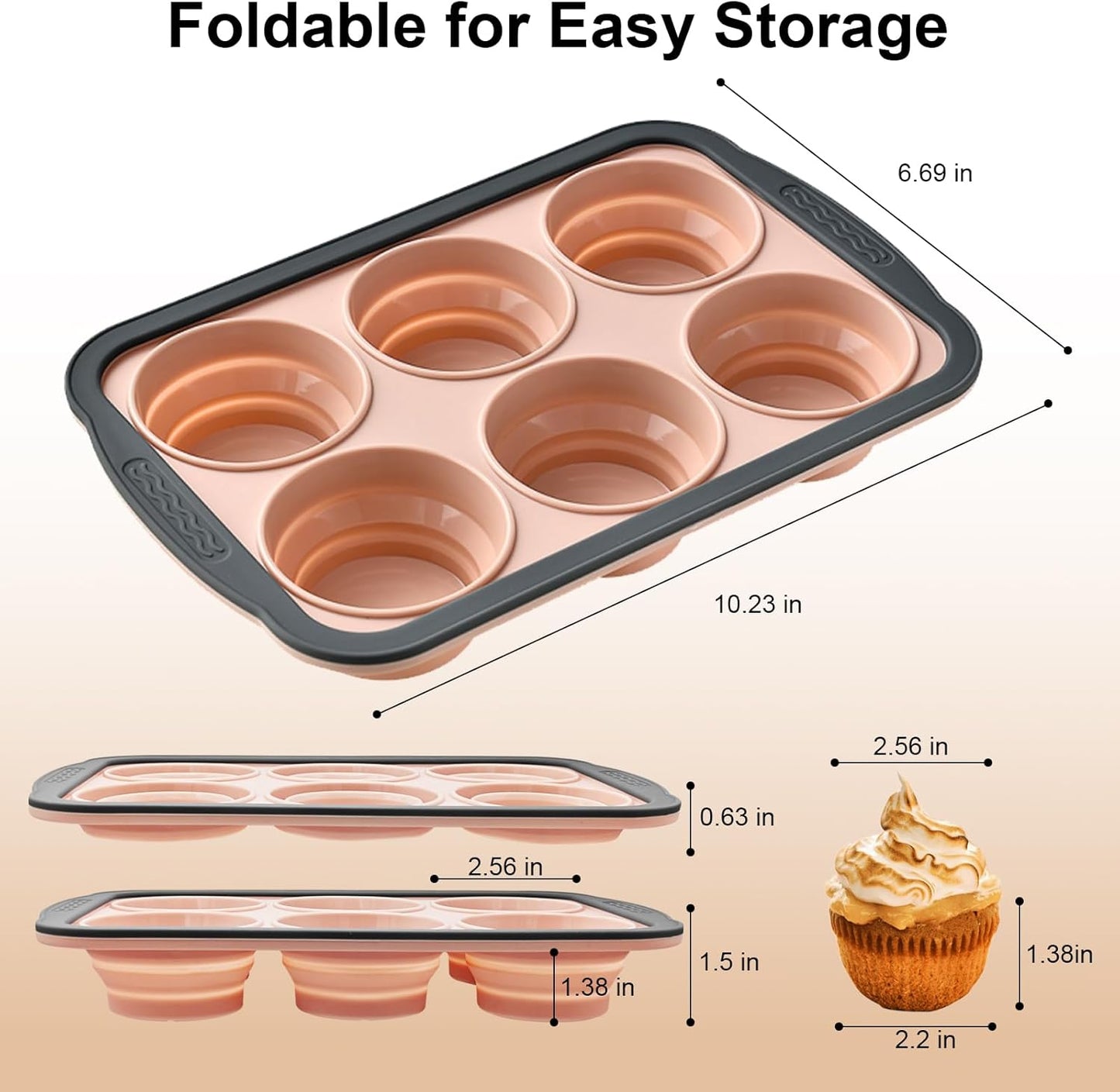 Skiennix Silicone Muffin Pan - 6 Cup Nonstick Baking Molds | BPA-Free, Easy to Clean, Pink