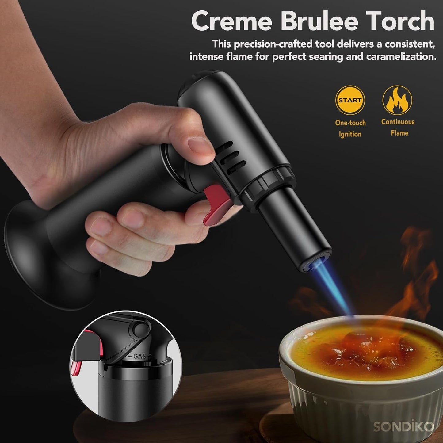 Sondiko Butane Torch Lighters - Refillable Soldering Torch with Adjustable Flame | 2 Pack with Fuel Window