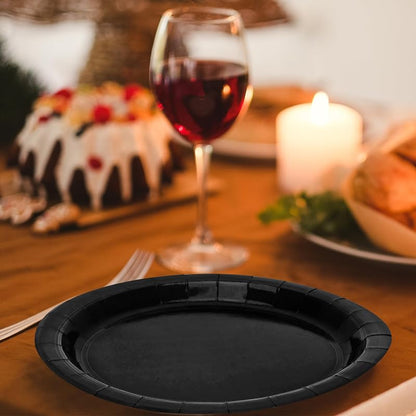 Variation of THIS listing: 50 Pcs 9 Inch Black Disposable Paper Plates - 300gsm with Film