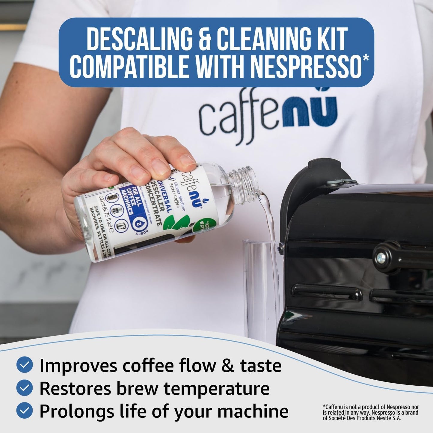 Nespresso Descaling Kit & Cleaning Pods - 2 Use Solution + 4 Cleaner Pods for Better Tasting Coffee