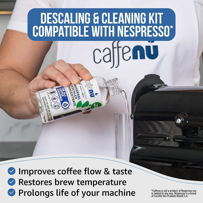 Nespresso Descaling Kit & Cleaning Pods - 2 Use Solution + 4 Cleaner Pods for Better Tasting Coffee