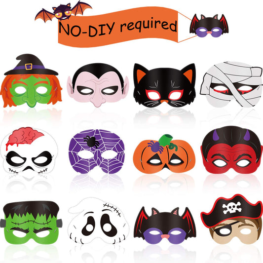 Blulu 12 Pieces Halloween Mask Craft Kit for Kids Halloween Party Favors Kids Costumes Dress-Up Party Supplies, Halloween Mask Set Halloween Crafts Supplies and Halloween Prizes