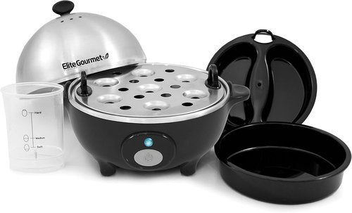 Elite Gourmet EGC-508 Egg Cooker - Rapidly Prepare 7 Easy-To-Peel Eggs, Poach & Make Omelets, Stainless Steel