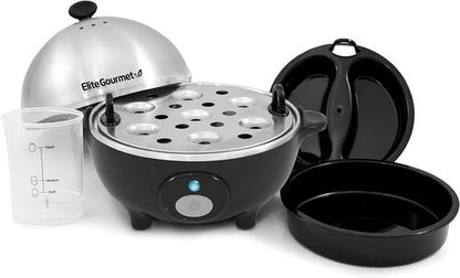 Elite Gourmet EGC-508 Rapid Egg Cooker - 7 Egg Capacity, Auto Shut-Off, Stainless Steel Design | Recipe Book Included