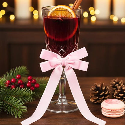 CIATBYYJ Pink Velvet Ribbon Bows - 12Pcs Elegant Cake & Champagne Glass Decorations | Perfect for Parties, Weddings & Birthdays