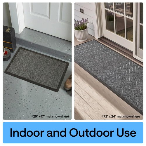 GORILLA GRIP 100% Waterproof All-Season WeatherMAX Doormat, 34x58, US Designed Natural Rubber, Stain and Fade Resistant, Low Profile Indoor Outdoor Door Mats, Easy Clean Patio Mat, Steel Chevron