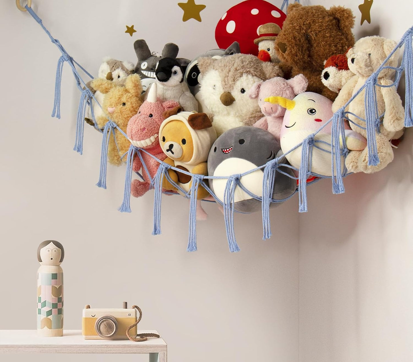 Mirolam Stuffed Animal Storage Hammock - Large Blue Plush Net for Organizing Toys & Room Decor