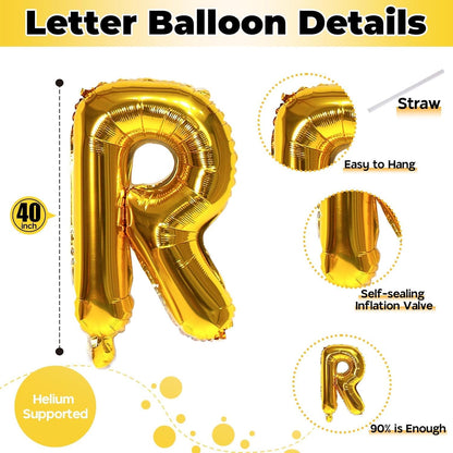 Regine Switzerland 40-Inch Gold Foil Letter Balloon - Large Self-Inflating R for Birthday & Anniversary Decor