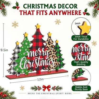 Five-Tree Christmas Sign - Buffalo Plaid & Leopard Print Wooden Christmas Decoration - Variation: Christmas1