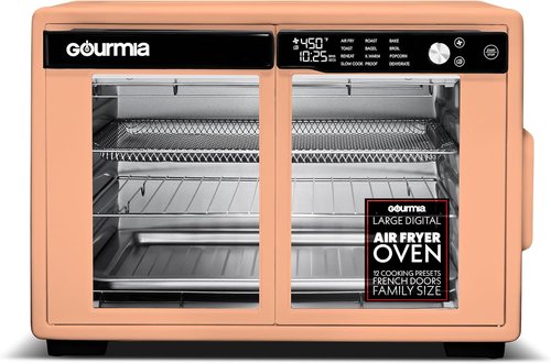 Gourmia French Door Air Fryer Oven - 37 Qt Convection Toaster Oven with 12 Cooking Presets | Digital Display, Peach