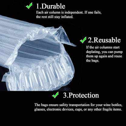 Wine Bottle Protector Bags, 10 Pack Bubble Cushion Wrap Airplane Travel, Safety Shipping Packaging Bags for Glass Bottles in Transport with Luggage with Reusable Pump