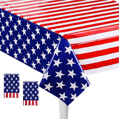 USA 4th of July Tablecloth | 2 Pack Disposable Rectangular Covers - 54'' x 108'' for Independence Day Celebrations