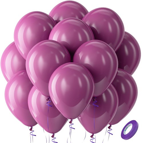Bezente Dark Purple Latex Party Balloons - 100 Pack 12 inch Round Helium Dark Magenta Dusty Plum Royal Purple Boho Neutral Balloons for Butterfly Birthday Wedding Anniversary Party Decorations