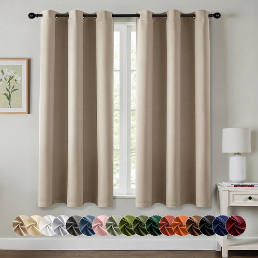 MIULEE Taupe Blackout Curtains - Thermal Insulated Room Darkening Drapes | 63-Inch Long, 2 Panels