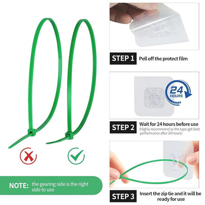 Green 50 Pcs Transparent Zip Tie Mounts & 50 Green Cable Ties for Christmas Garlands