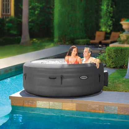 INTEX SimpleSpa 4 Person Round Inflatable Hot Tub, Bubble Massage Spa Set with Insulated Cover, Thermal Ground Cloth, & Chemical Dispenser, 77 in x 26 in