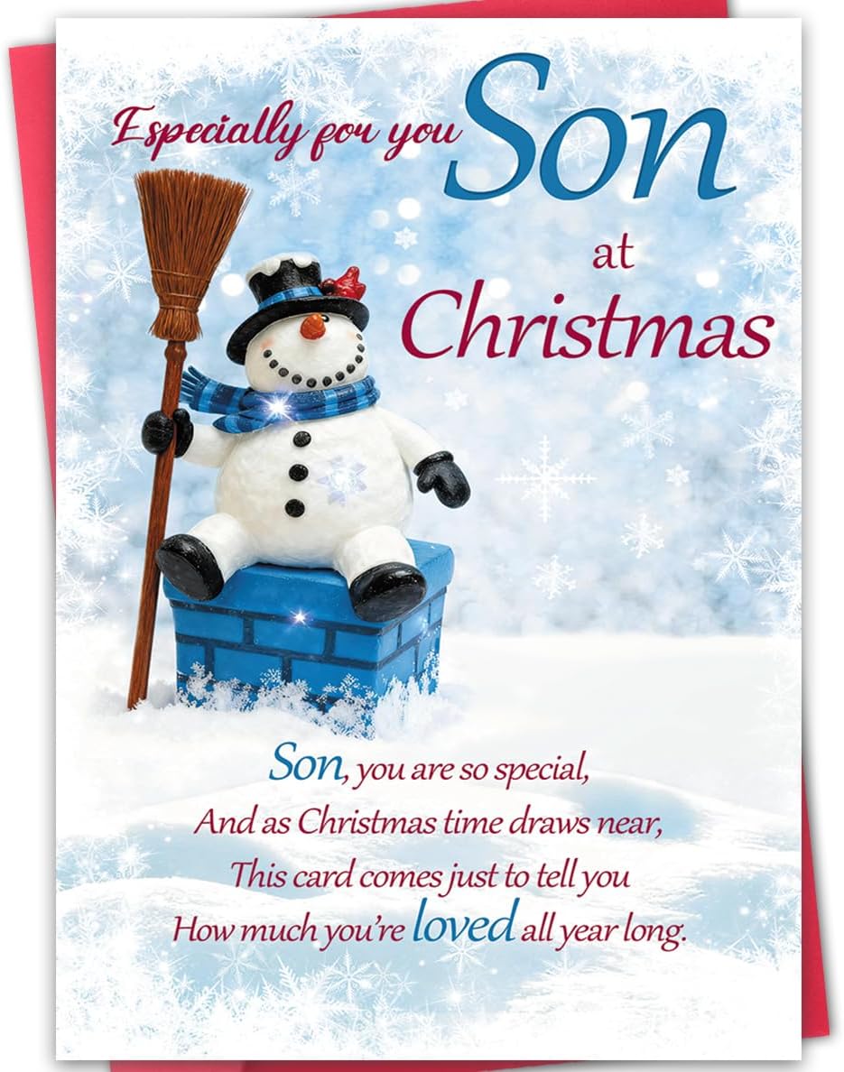 Regine Switzerland Christmas Card for Son - Merry Christmas Gift with Premium Envelope | 8x5.3 Inches, Double-Sided