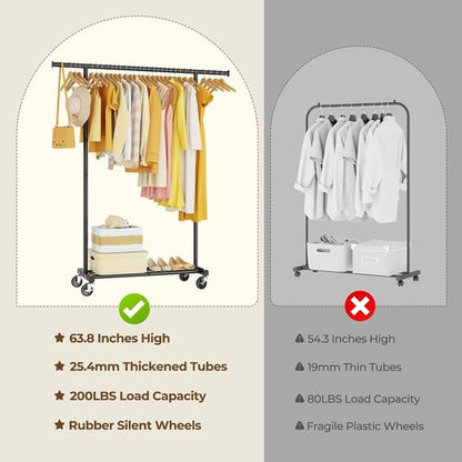 HYSEYY Clothing Rack - Portable Rolling Garment Rack with Wheels | Ideal for Bedroom & Laundry Room Storage