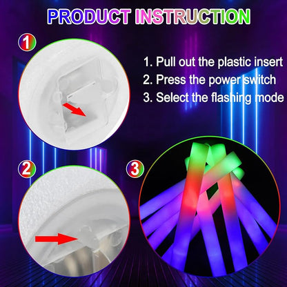 Variation 69: 68pcs Foam Glow Sticks Bulk - 3 Modes Blue Red Green Flashing