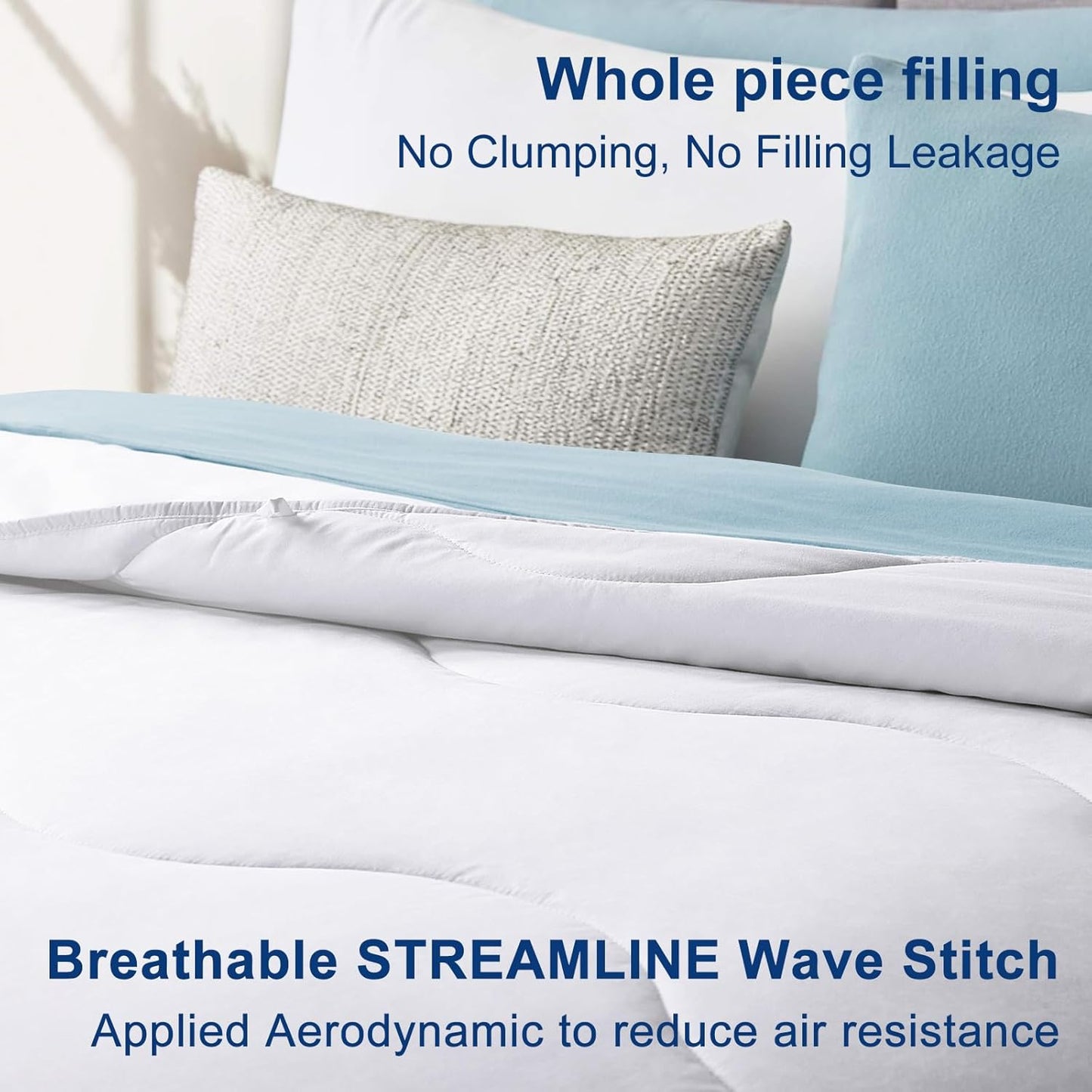 MEELUS Lightweight Cooling Comforter - Breathable All-Season Duvet Insert, Queen Size 88x88 Inch, Soft Microfiber