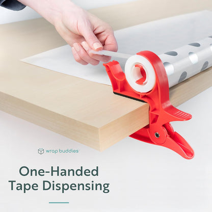 Wrap Buddies Gift Wrapping Tool Set - Adjustable Table Clamps & Tape Dispenser - One-Handed Cutter in Cherry Red