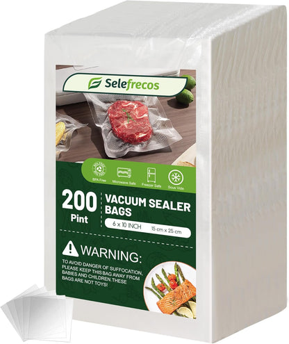 Skiennix Vacuum Sealer Bags - Heavy Duty BPA-Free 6 x 10 Inch for Food Storage | 200 Pint Capacity