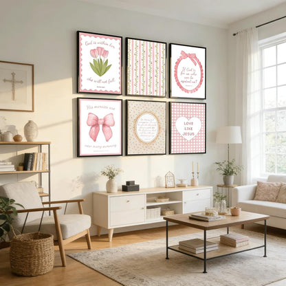 Skiennix Pink Bible Verses Wall Art - Trendy Floral Scripture Prints for Girls' Room | 8x10in Unframed