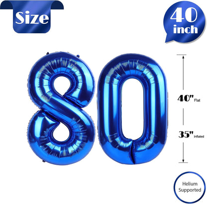 Skiennix Navy Blue Number 80 Balloon - 40 Inch 80th Birthday Decoration for Men & Women