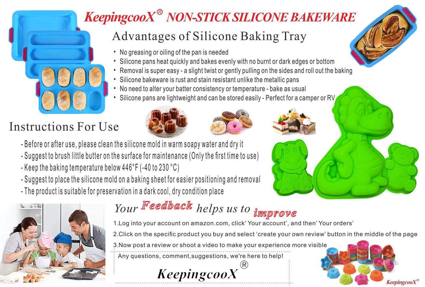 KeepingcooX Kids 3D Birthday Cake Pan - Dinosaur Shaped Small Birthday Cake Mould | Novelty Pudding Mold for Kids | Premium Food-grade Silicone Baking Mold Tray | 9.45 x 1.57 x 6.69 Inches