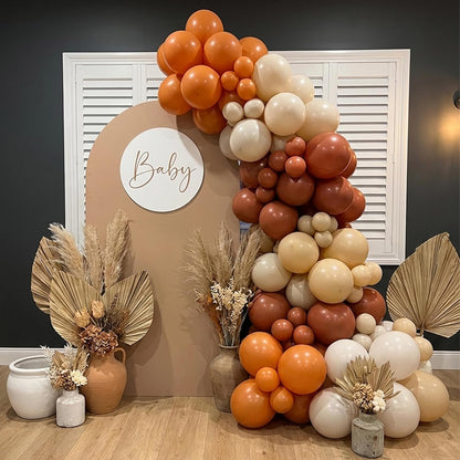 RUBFAC Burnt Orange Balloons - 129-Piece Latex Balloon Garland Kit for Fall Celebrations | 5-12 Inch Sizes