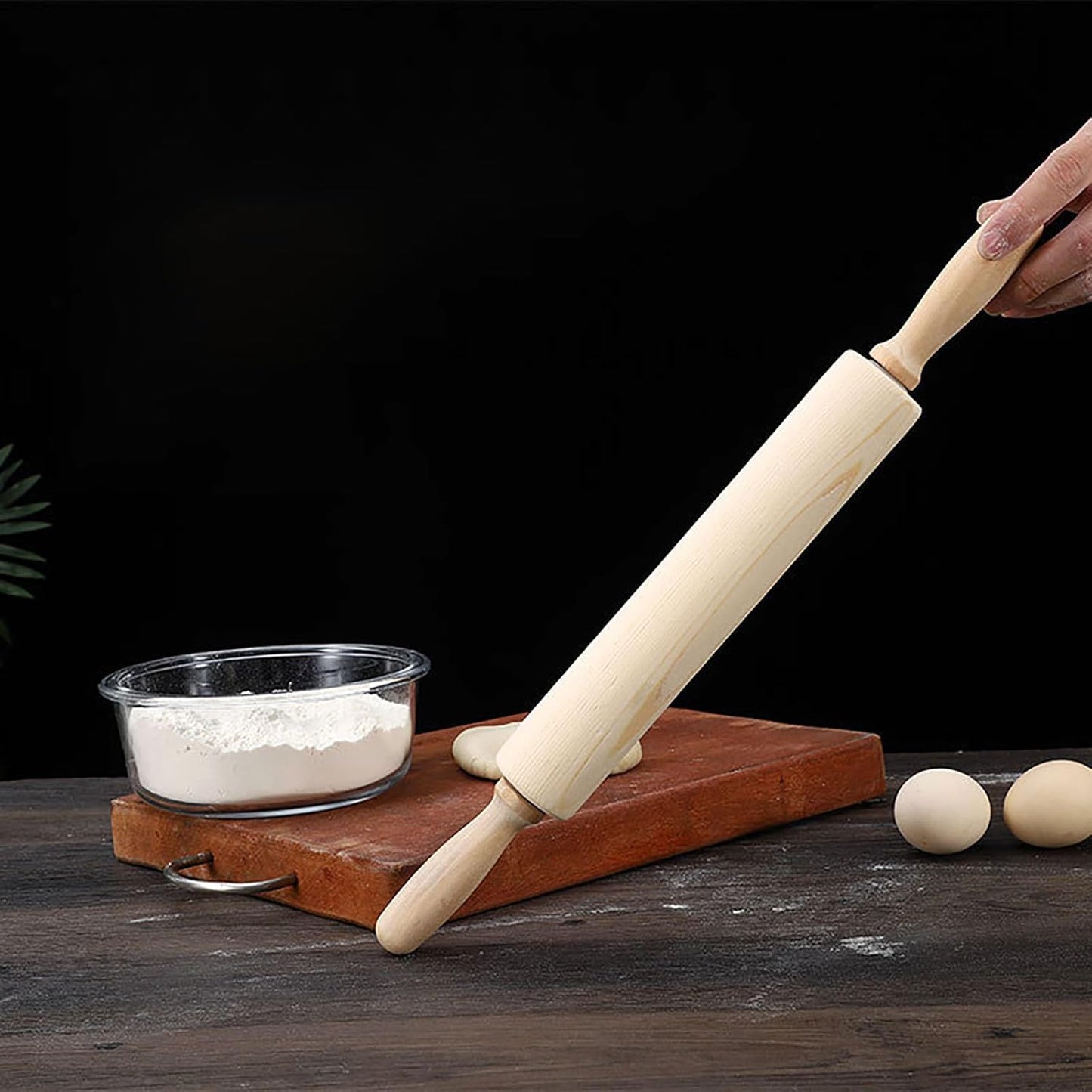 Skiennix Wooden Rolling Pin - 16.5 Inch Rotating Drum for Effortless Dough Kneading | Ideal for Bread, Pizza, Cookies, and Noodles