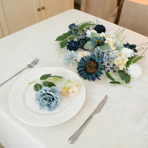 Idyllic Blue Artificial Flower Box - Elegant Wedding Table Centerpiece & Party Decoration
